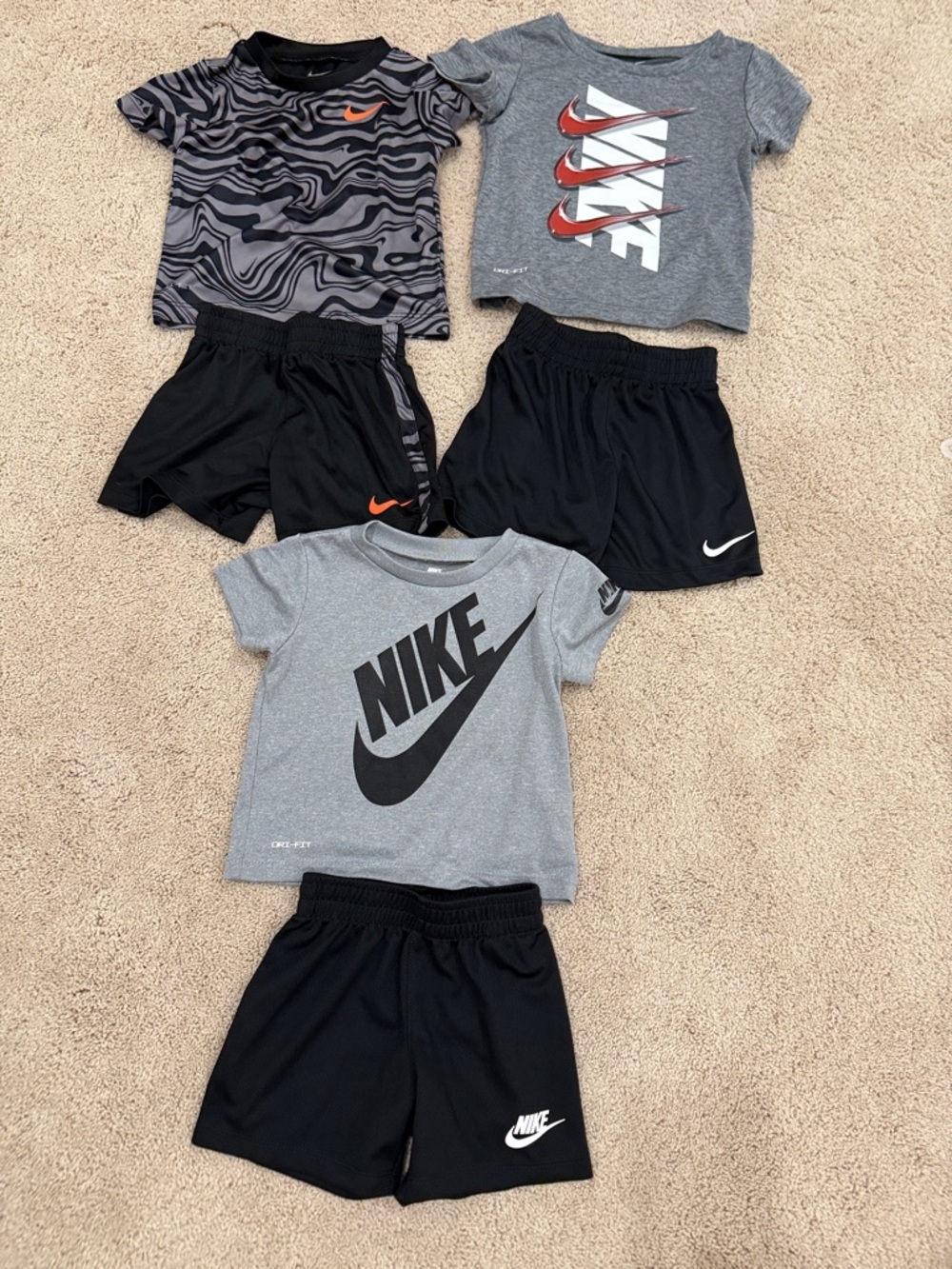 Nike Kids Active Tee & Shorts Set — Gray, Black & Orange Accents